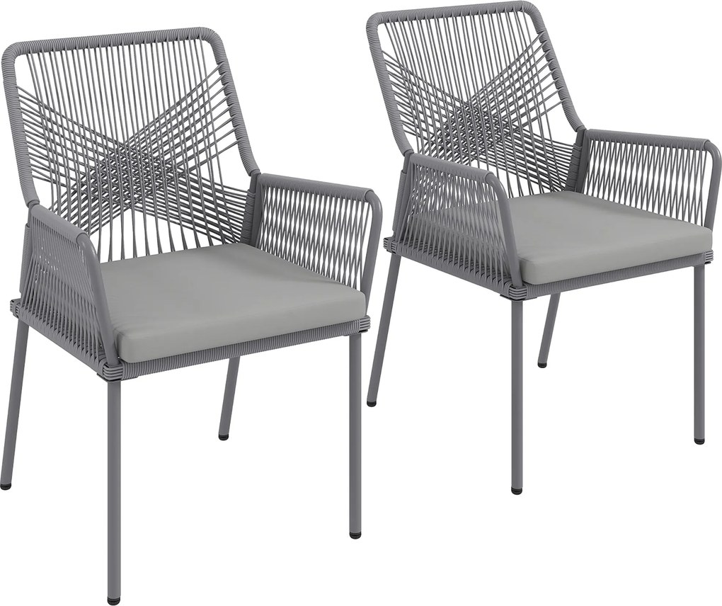 Outsunny 2 db-os Rattan Kerti Szék Szett Kültéri Bútor Karfával, Levehető Háttámlával és Párnával, Időjárásálló | Aosom
