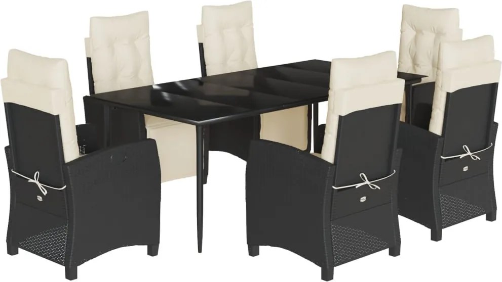 vidaXL 7 részes fekete polyrattan kerti étkezőgarnitúra párnával