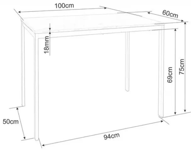 Fekete étkezőasztal RAMOD 100x60 cm, fehér márvány dekoráció