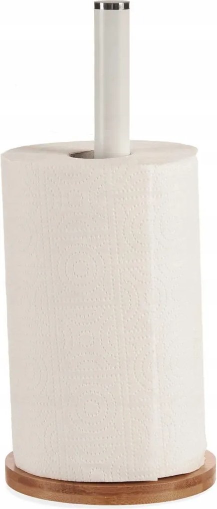 Papírtörölköző Tartó Állvány Fém Fehér Bambusz Alap 15,5X30 CM