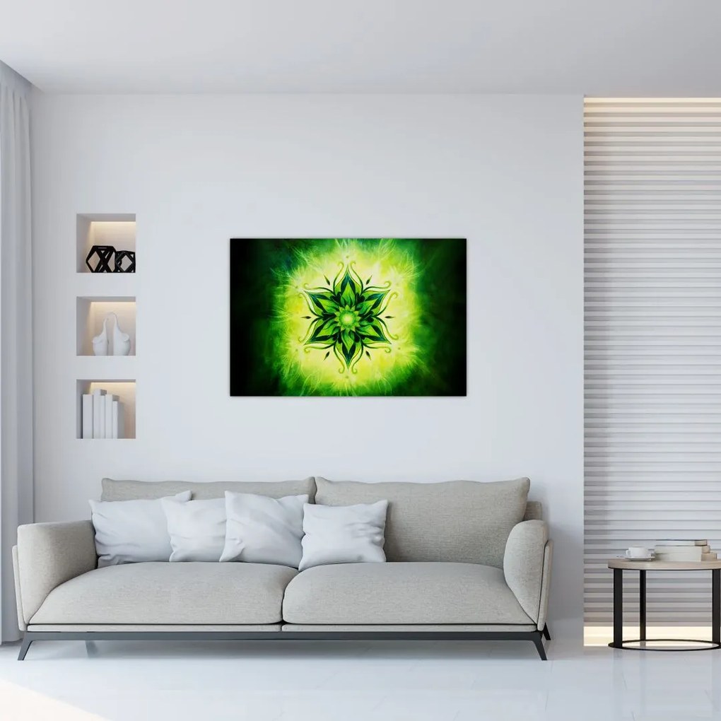 Kép - Virág mandala zöld háttérrel (90x60 cm)