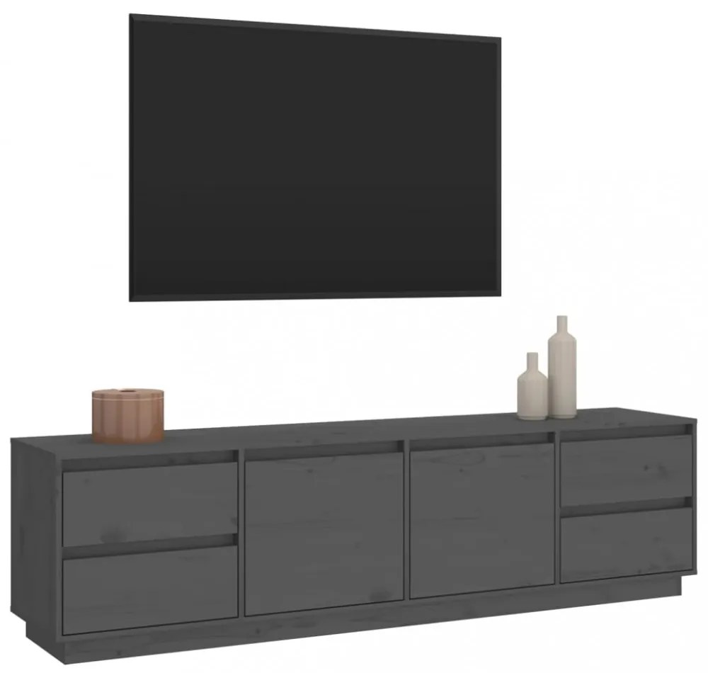 szürke tömör fenyőfa TV-szekrény 176 x 37 x 47,5 cm