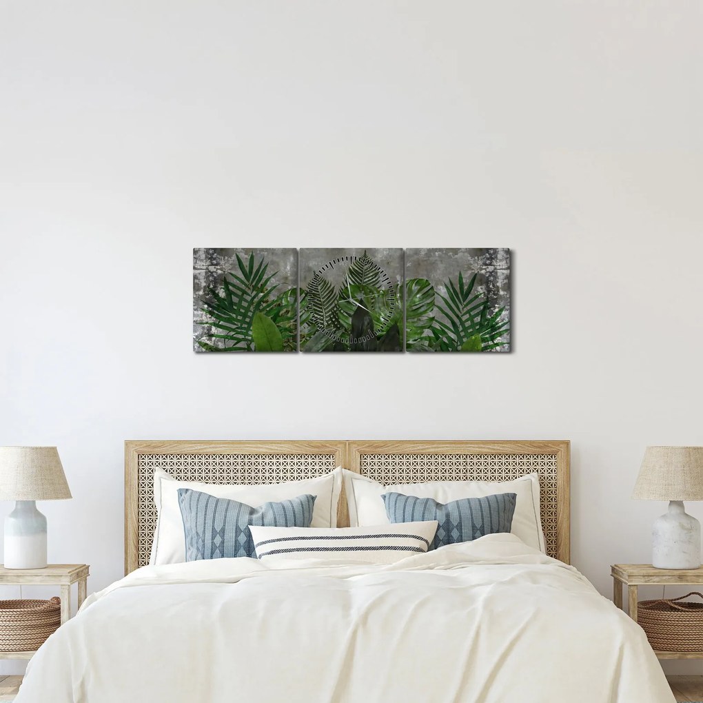 Kép - Betonfal növényekkel (órával) (90x30 cm)