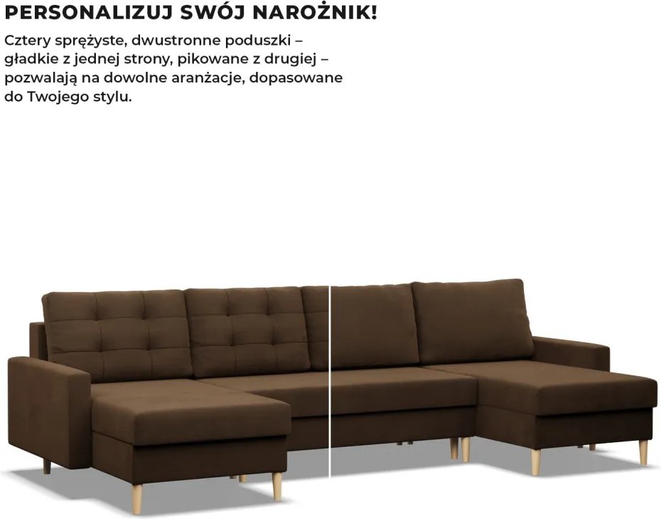 Etna U alakú sarokkanapé, 3 ágyneműtartóval, szövet anyag, univerzális oldal, hab töltet, barna