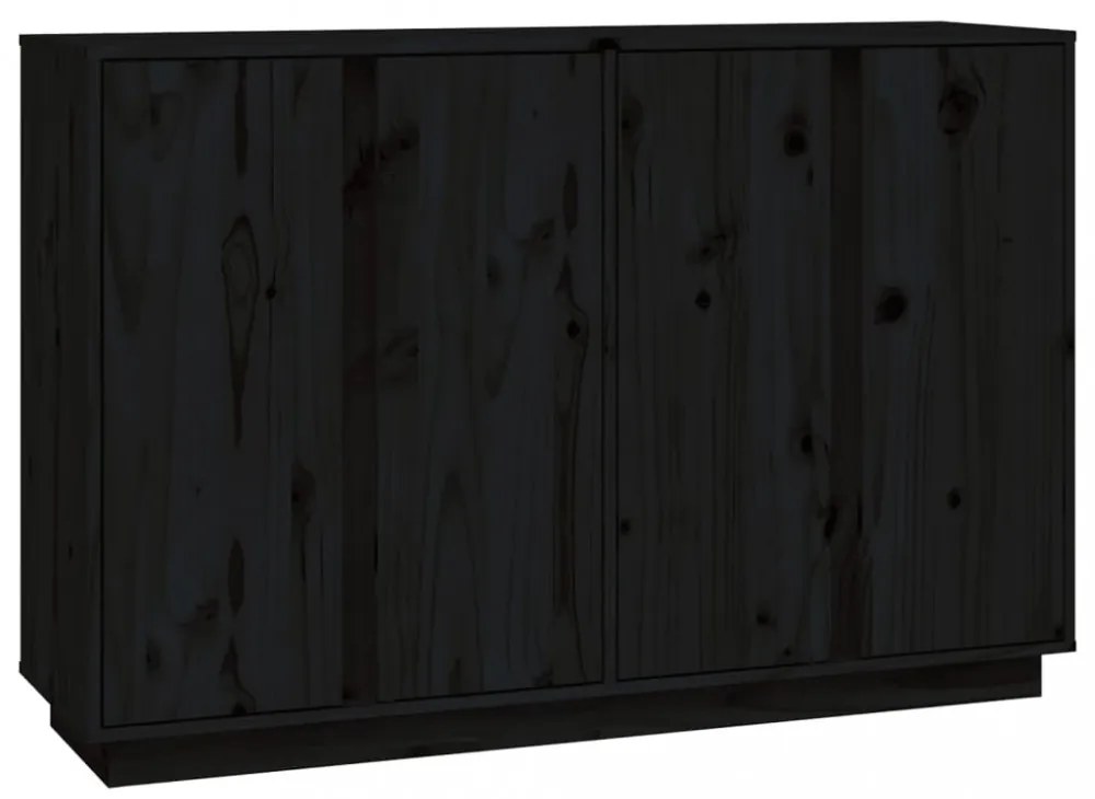 fekete tömör fenyőfa tálalószekrény 120x35x80 cm