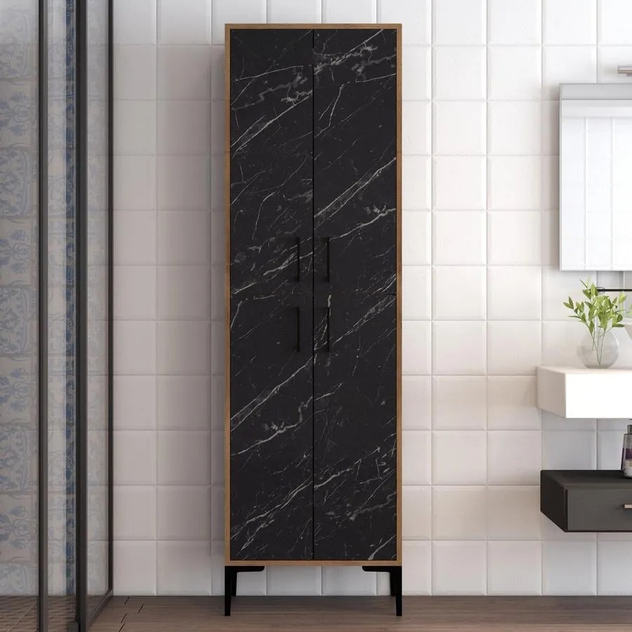 Tároló szekrény Berlin A - Walnut, Black Marble