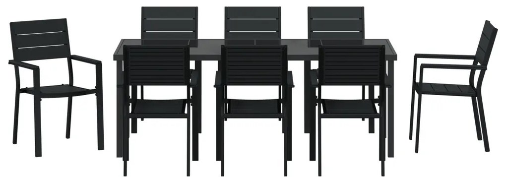 9 Részes Kerti Étkezőszett Fekete HDPE