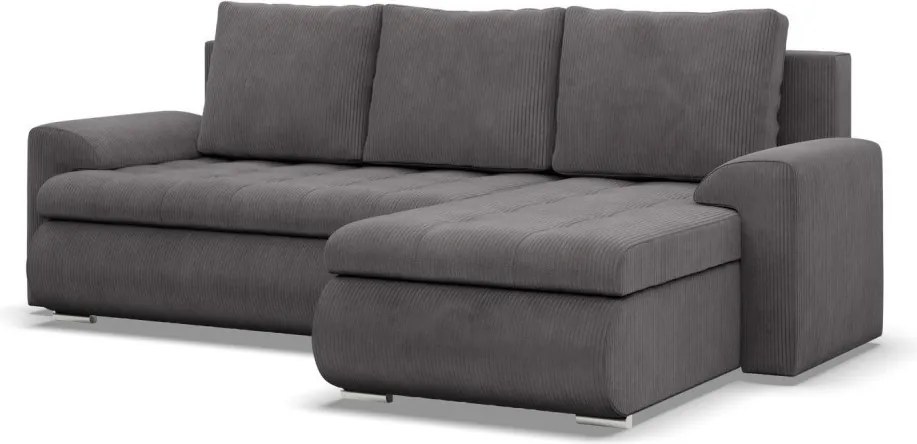 Tokio sarokkanapé, 2 ágyneműtartóval, kordbársony, jobboldali, szürke