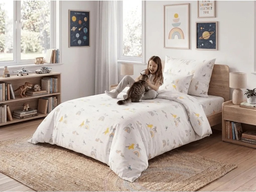 Gyerek pamut ágynemű MAGIC UNICORN fehér, 100% pamut Ágyneműhuzat mérete: 70 x 90 cm | 140 x 200 cm