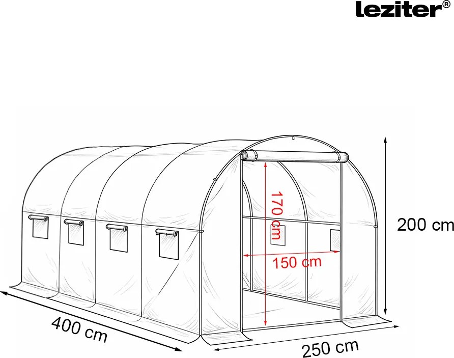Fóliasátor 200x250x400 cm váz+fólia