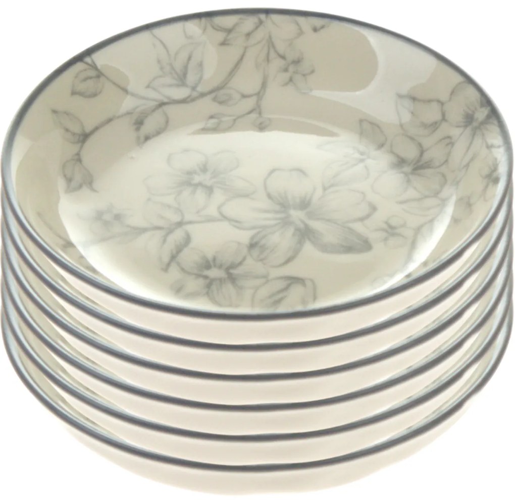 6 db desszert tányér szett Finom virágok 10 cm,szürke