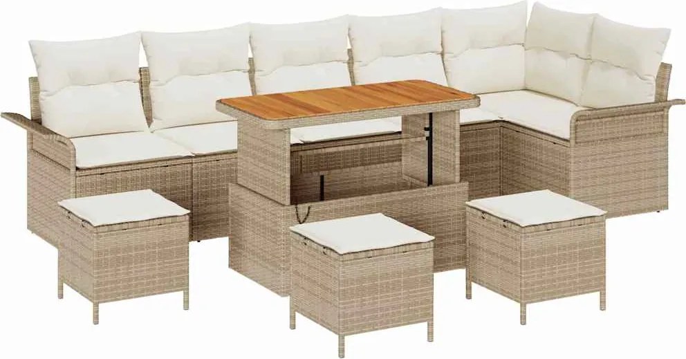 vidaXL Kerti Kanapé Szett párnával tárolóval 10 pcs Beige és krém