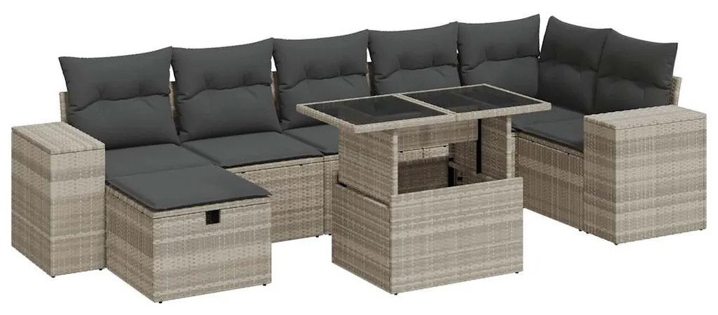 5 részes világosszürke polyrattan kerti ülőgarnitúra párnákkal
