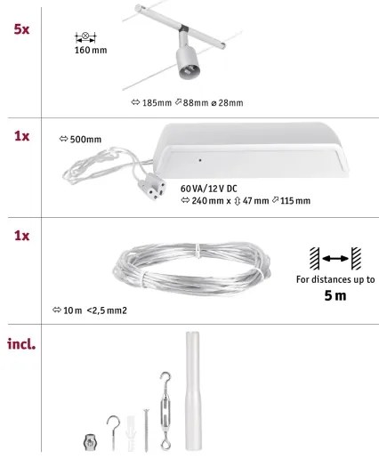 Paulmann 94442 - 5x GU5,3/10W SALT spotlámpa, matt króm, 230V