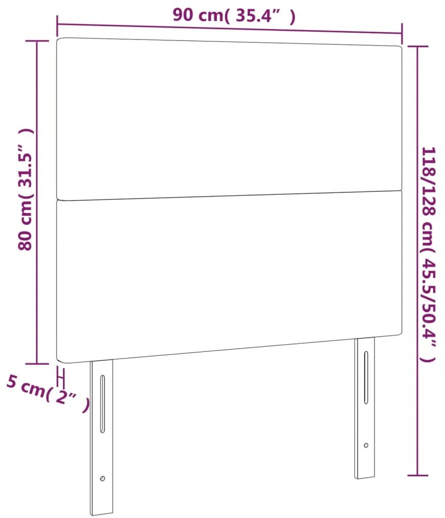 sötétkék bársony LED-es fejtámla 90x5x118/128 cm
