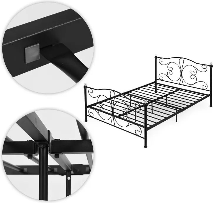 Modern fém ágy stabil vázzal és magas fejtámlával Szélesség: 160 cm | Hossz: 200 cm