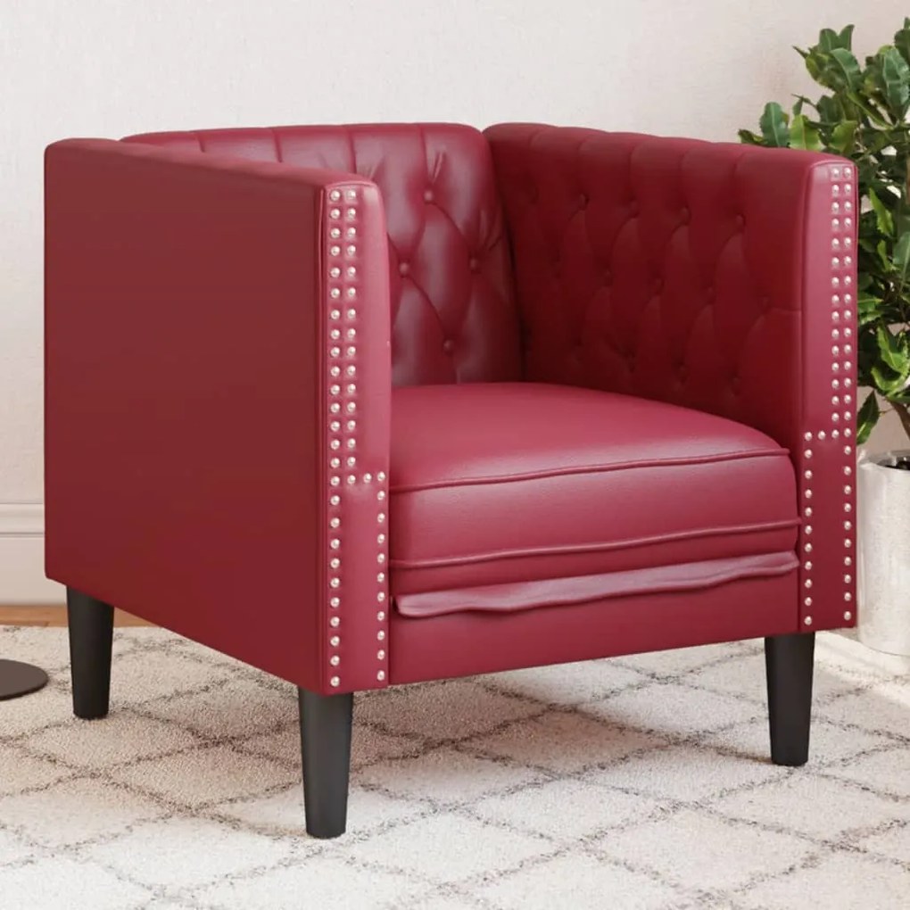 bordó műbőr Chesterfield kanapéfotel
