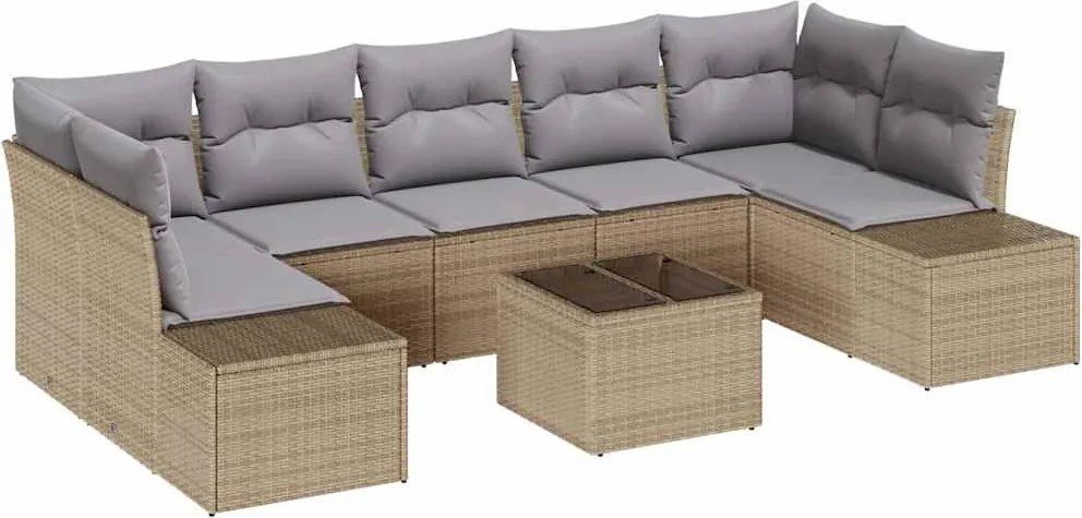 vidaXL Kerti Kanapé Szett párnával 8 pcs Barna és szürke polirattan