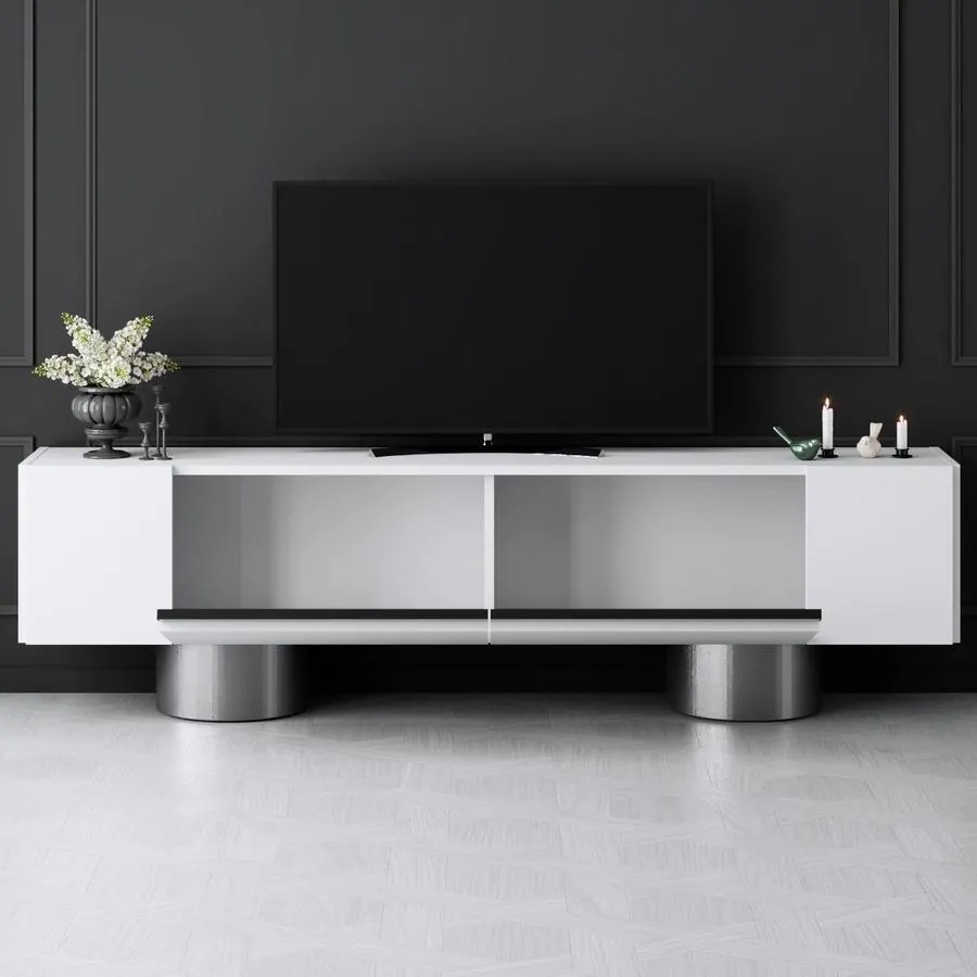 TV szekrény Bohem - White, Silver