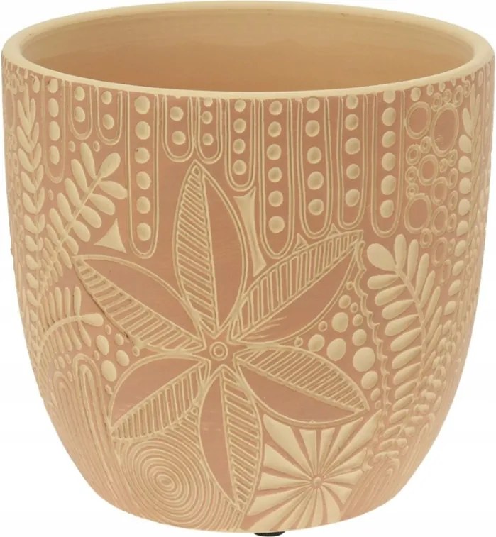 Kerámia kaspó etnikai díszítéssel 13,5x12,5cm Dekoratív fedő