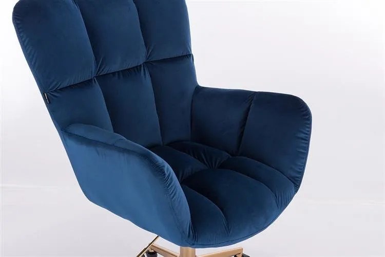 HR650N Tengerkék modern velúr szék arany lábbal