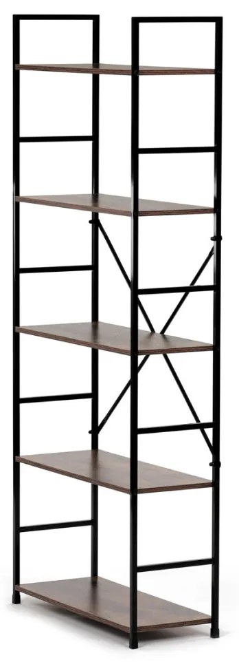 Bibliotecă, 5 rafturi, decor vintage din lemn, MDF, lac negru
