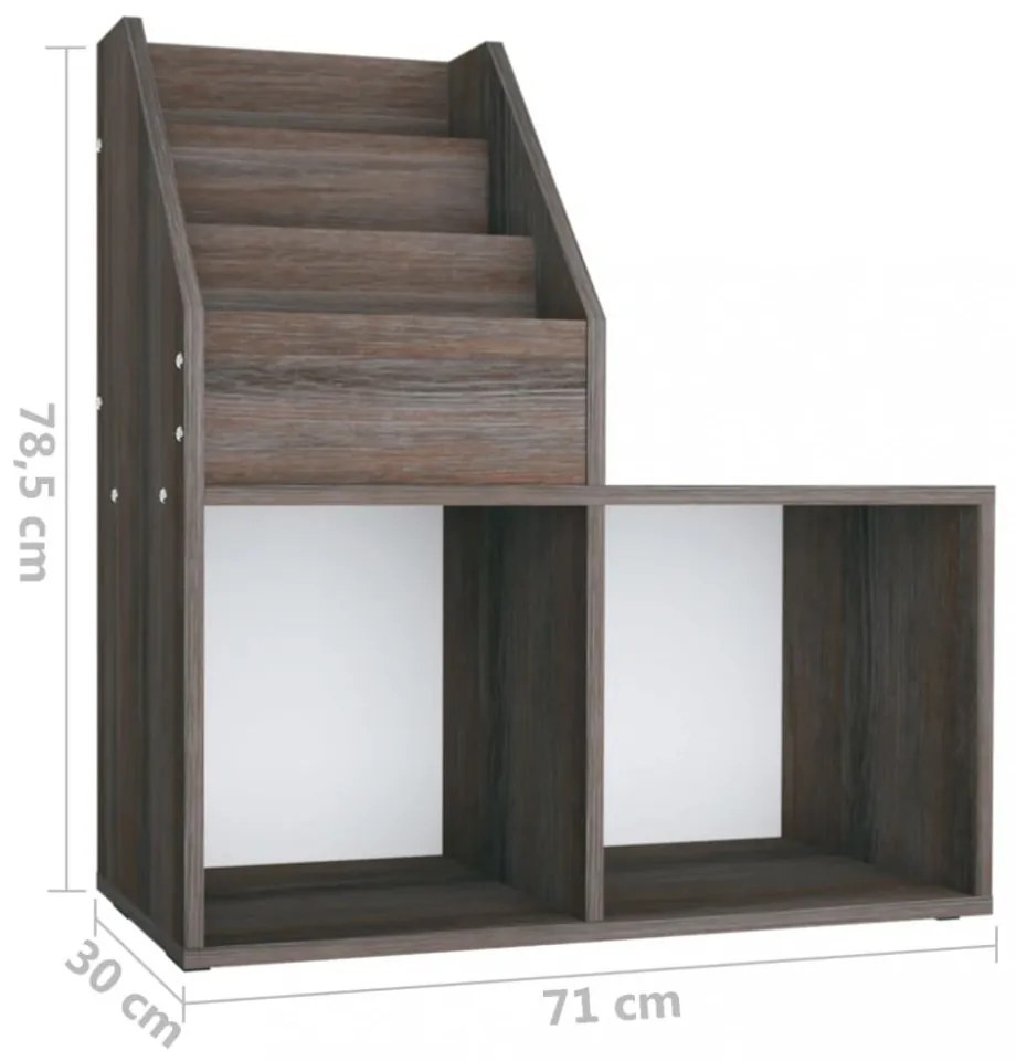 szürke-sonoma színű szerelt fa gyerek újságtartó 71x30x78,5 cm