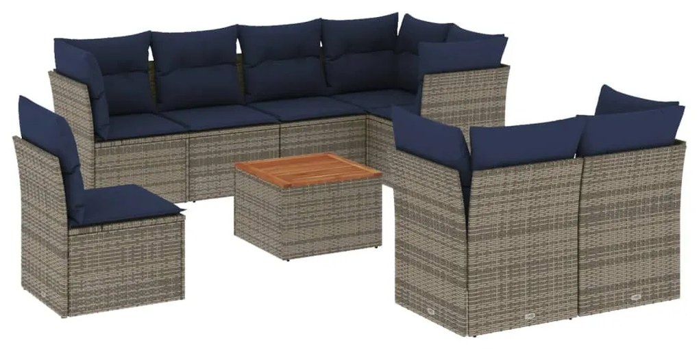 9 részes szürke polyrattan kerti ülőgarnitúra párnával