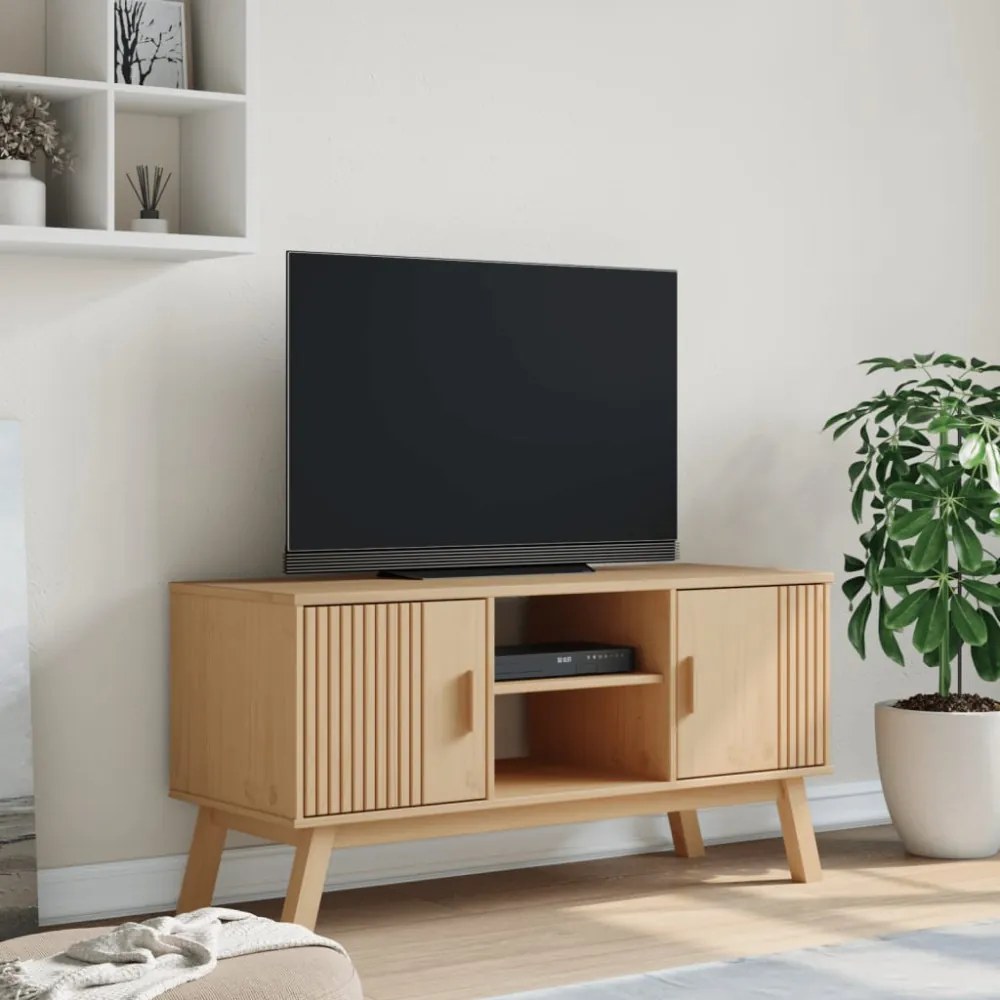 OLDEN barna tömör fenyőfa TV-szekrény 114 x 43 x 57 cm
