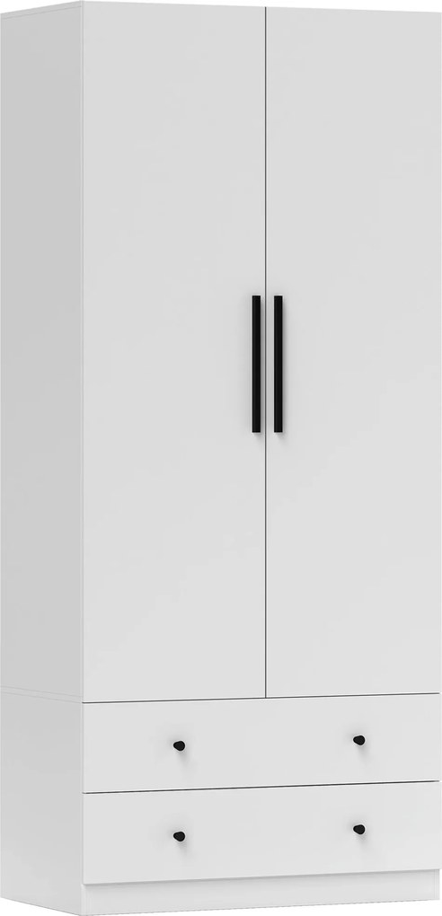 HOMCOM Többfunkciós Szekrény 2 Ajtós Mély Belső Tervezéssel, Ruharúddal és 2 Fiókkal a Hálószobához 79 x 43 x 180 cm Fehér | Aosom