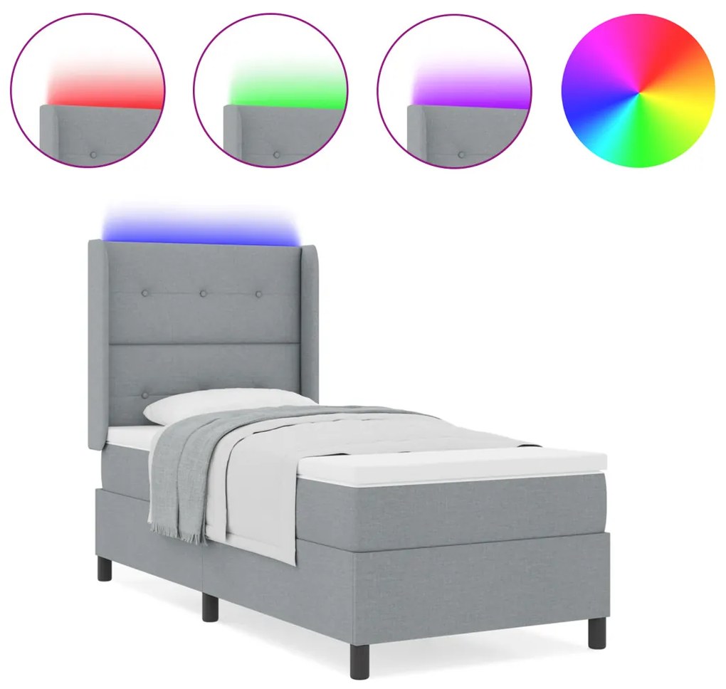 Boxspring Ágy Matraccal és LED Fénnyel Szürke 80x200 cm Szövet
