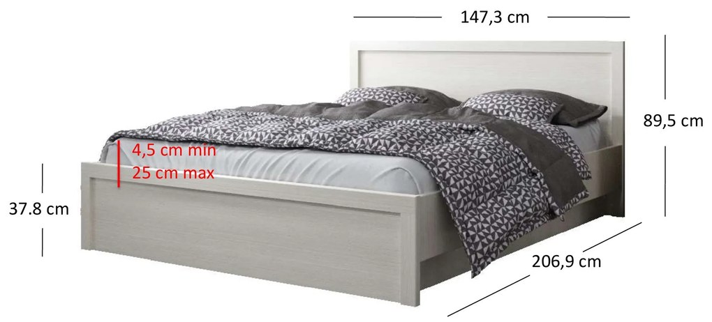 Franciaágy 140 cm Jolene (fehér) (ágyráccsal). 1052982