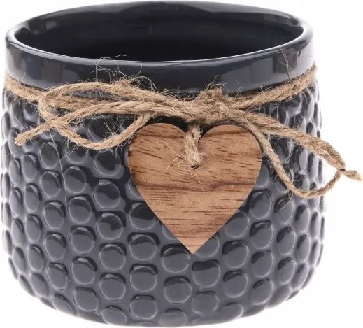 Kerámia Fedél Virágcserép Szürke 11 x 8 cm, szívvel díszítve