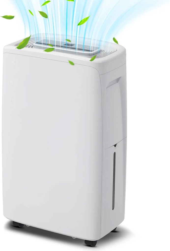 HOMCOM Elektromos Légszárító 12L/nap Vízgyűjtő Tartály 1.5L Csendes Légszárító 4 Üzemmóddal 2 Sebességgel Kerekekkel LED Kijelző Időzítő 10-25 m²-es T