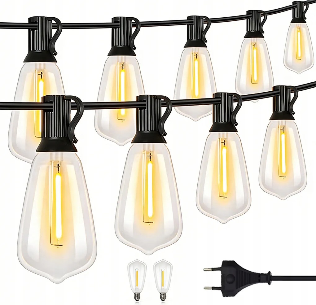 Led Fényfüzér Kerti Lámpa 15.2m 25X Kültéri Kerti Izzók