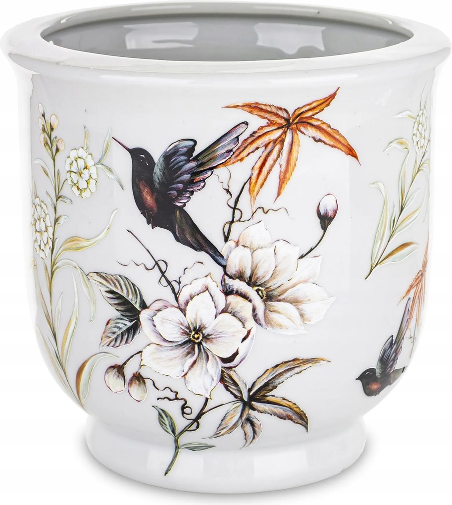 Kerámia kaspó virág és kolibri motívummal