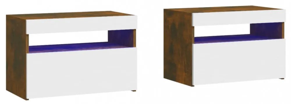 2 db füstös tölgy színű éjjeliszekrény LED-ekkel 60x35x40 cm