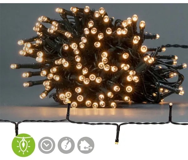 Nedis CLBO192 - LED Karácsonyi lánc 192xLED/7 funkciós/3xAA 14,9m IP44 meleg fehér