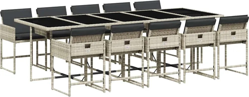 vidaXL 11 részes világosszürke polyrattan kerti ülőgarnitúra párnákkal