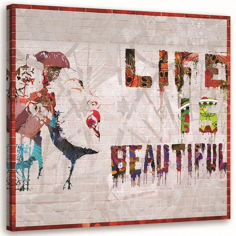 Gario Vászonkép Banksy falfestmény - az élet szép Méret: 40 x 40 cm