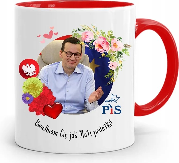 Piros Politikus Bögre Mateusz Morawiecki Miniszterelnök fényképes nyomtatással