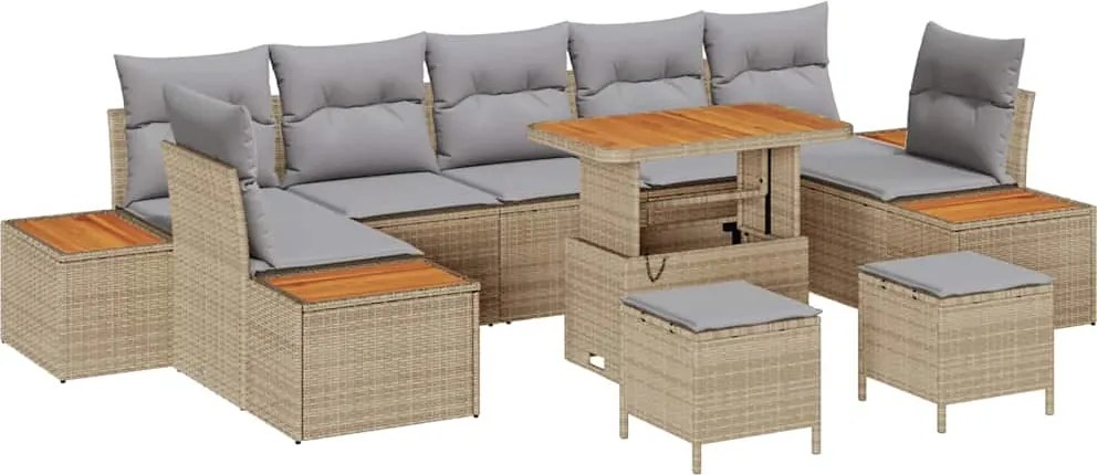 vidaXL Kerti Kanapé Szett 10 pcs Bézs polirattan