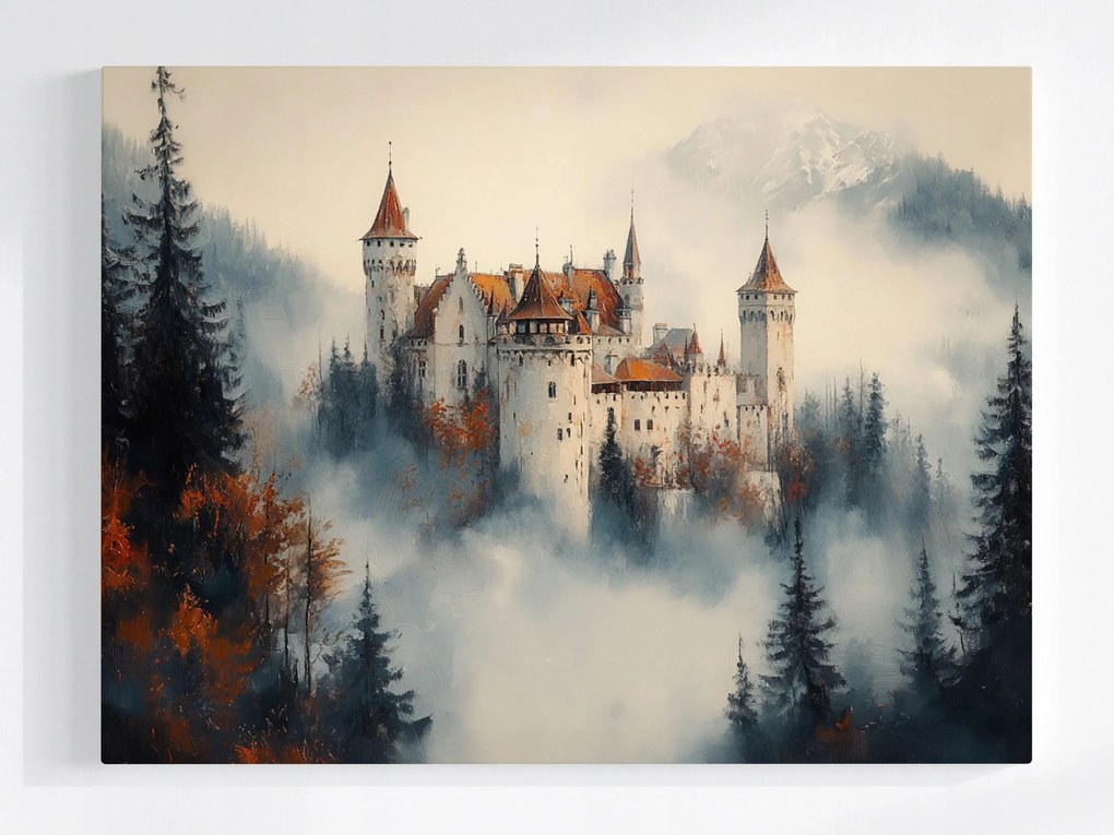 Vászonkép Canvas Építészet Kastély Palota Erőd Hegyek Köd 100x75