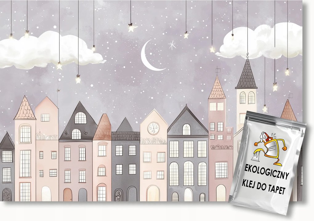 Fotótapéta Flizelina Gyerekek Város Házak Éjszaka Hold Csillagok 300x210 ragasztó