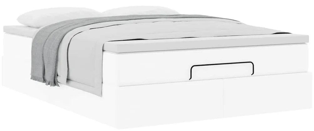 Ottomán ágykeret matraccal fehér 140x190 cm műbőrrel