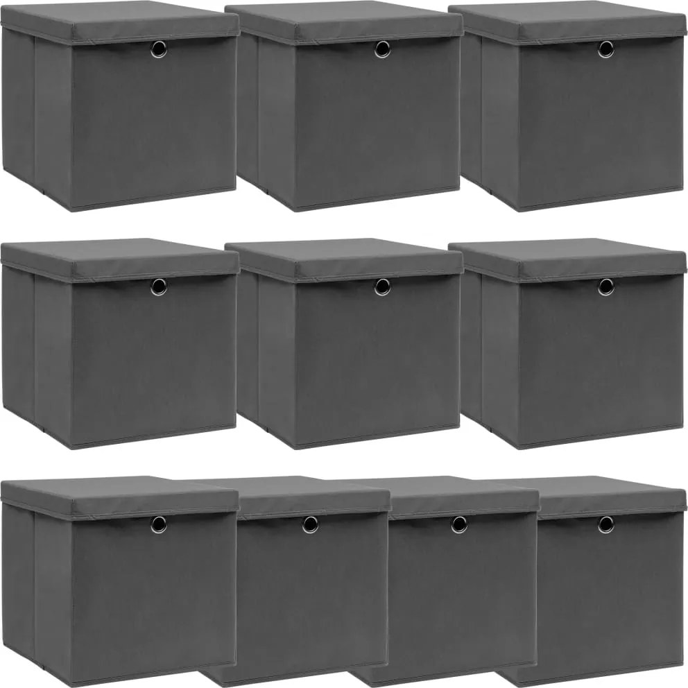 vidaXL 10 db szürke szövet tárolódoboz fedéllel 32 x 32 x 32 cm