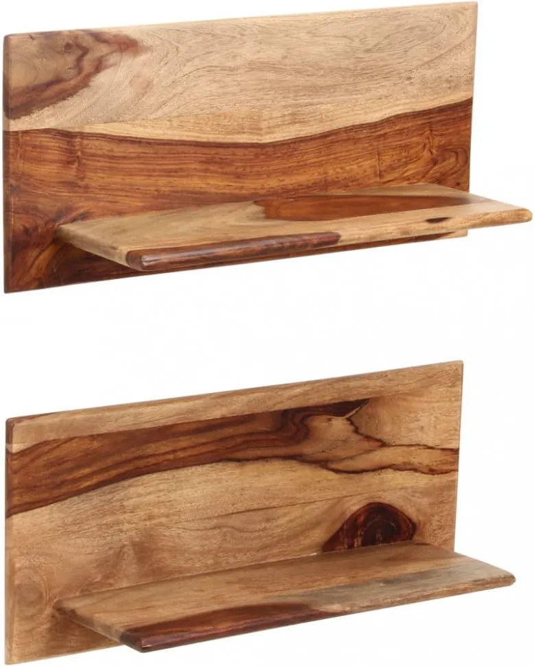 2 db tömör akácfából fali polc 58x26x20 cm