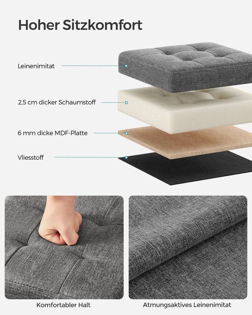 Tárolós ülőke, kis összecsukható pad, 30 × 30 cm-es lábtartó sötétszürke színben