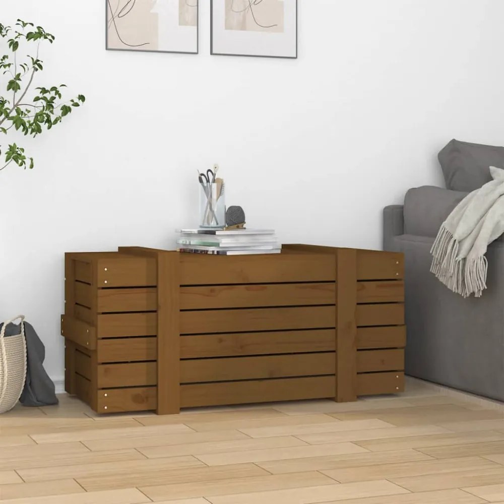 mézbarna tömör fenyőfa tárolóláda 91 x 40,5 x 42 cm