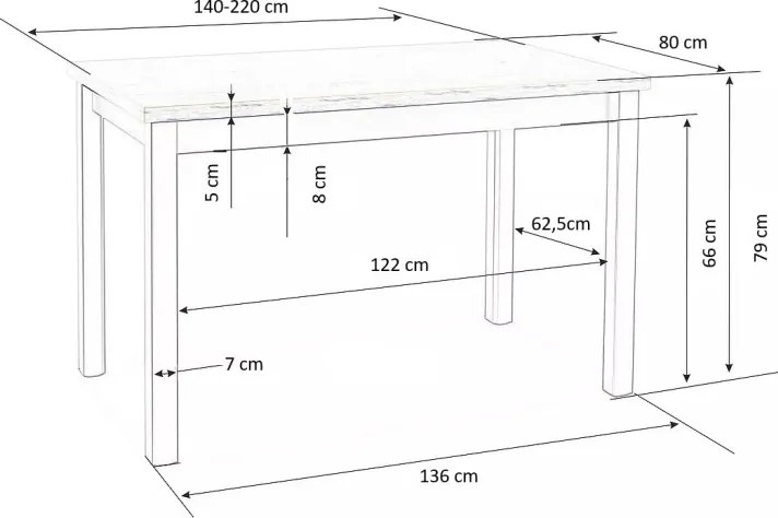 Tiago bővíthető étkezőasztal hikora tölgy 140-220 cm
